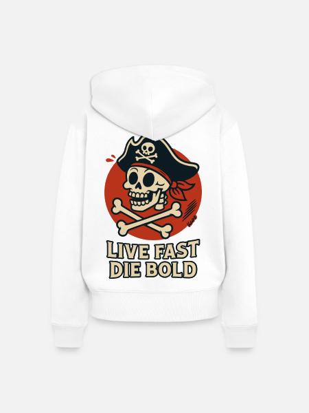 Schädelpirat Lebe Schnell–Sei Kühn - Frauen Premium Bio Zip Hoodie - Weiß