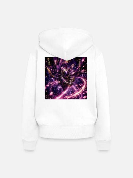 Kosmischer Samurai im Sternenwirbel - Frauen Premium Bio Zip Hoodie - Weiß