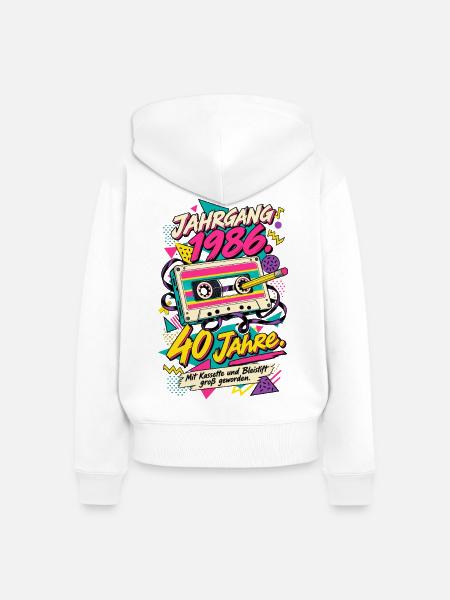 Jahrgang 1986 Kassette Bleistift - Frauen Premium Bio Zip Hoodie - Weiß