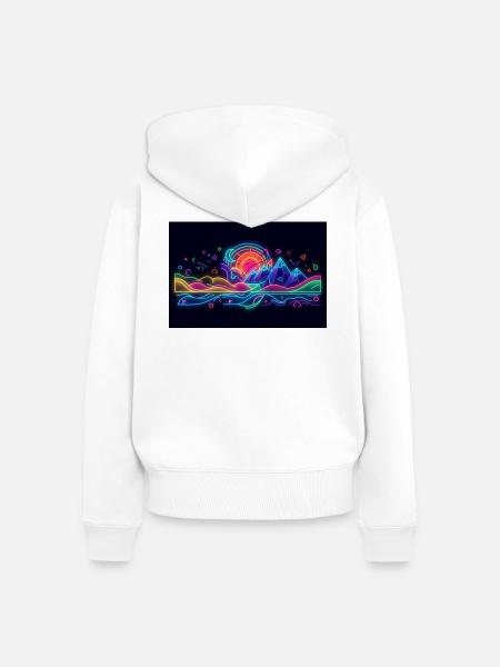 Retro Neon Neonlandschaft Berg & Sonne - Frauen Premium Bio Zip Hoodie - Weiß