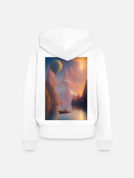 Landschaft mit See, Boot und Berge - Frauen Premium Bio Zip Hoodie - Weiß