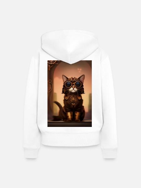 Katze Steampunk Style - Frauen Premium Bio Zip Hoodie - Weiß