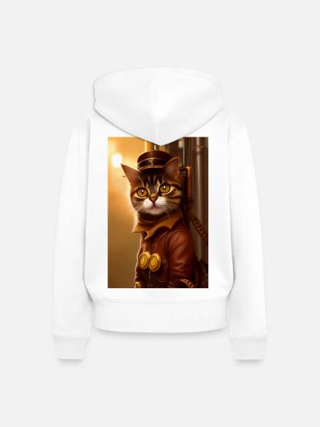 Katze Steampunk Style - Frauen Premium Bio Zip Hoodie - Weiß