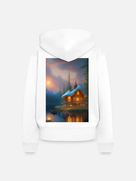 Charmante Hütte am See - Frauen Premium Bio Zip Hoodie - Weiß