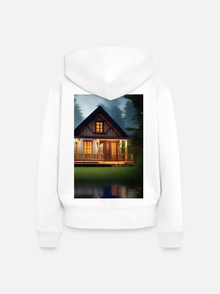 Charmante Hütte am See - Frauen Premium Bio Zip Hoodie - Weiß