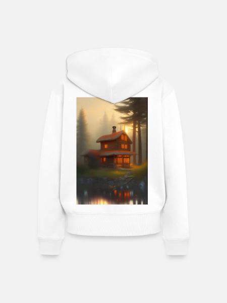 Charmante Hütte am See - Frauen Premium Bio Zip Hoodie - Weiß