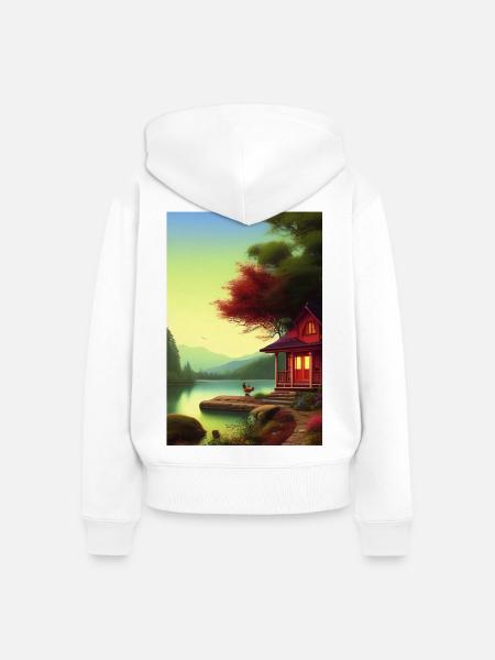 Charmante Hütte am See - Frauen Premium Bio Zip Hoodie - Weiß