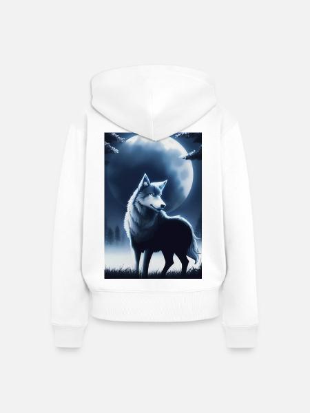 Wolf und Mond - Frauen Premium Bio Zip Hoodie - Weiß