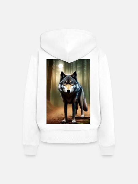 Wolf im Wald - Frauen Premium Bio Zip Hoodie - Weiß