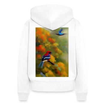 Oiseau sur branche - Sweat à capuche zippé Premium bio Femme - blanc - Dos - AI Model Female 172 light (172cm)