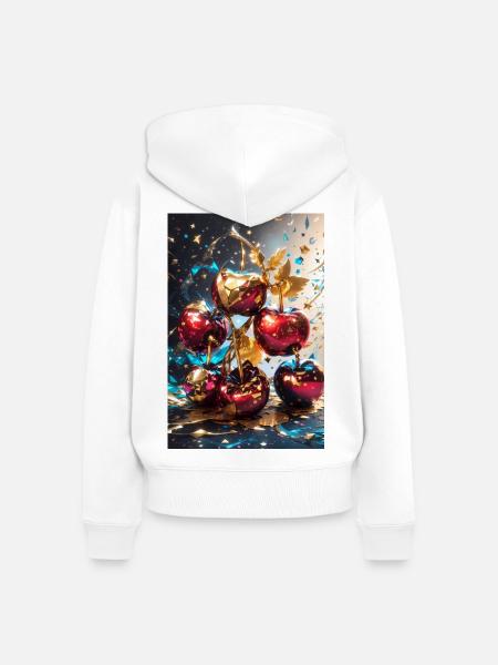 Kirschen mit Gold - Frauen Premium Bio Zip Hoodie - Weiß