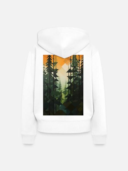 Waldlandschaft im geometrischen Stil - Frauen Premium Bio Zip Hoodie - Weiß