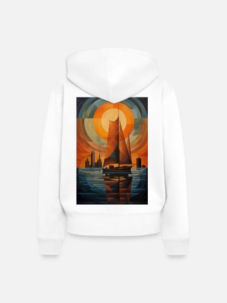 Maritime Landschaft im geometrischen Stil - Frauen Premium Bio Zip Hoodie - Weiß