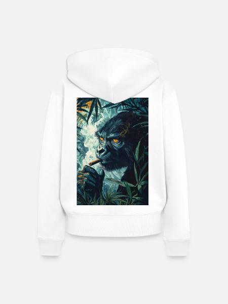 Dschungelgorilla mit Zigarettenrauch - Frauen Premium Bio Zip Hoodie - Weiß