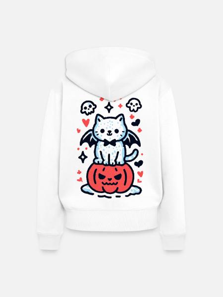 Pumpkin Cat - Frauen Premium Bio Zip Hoodie - Weiß