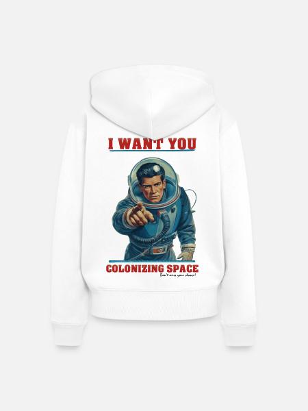Retro Astronaut Space Colonization - Frauen Premium Bio Zip Hoodie - Weiß