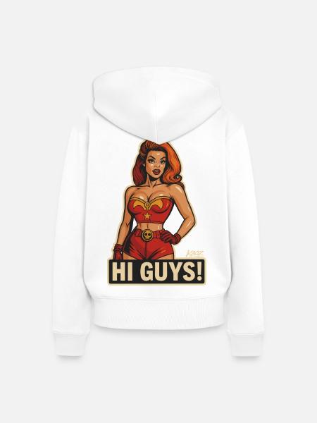 Hallo Leute, Retro-Heldin - Frauen Premium Bio Zip Hoodie - Weiß