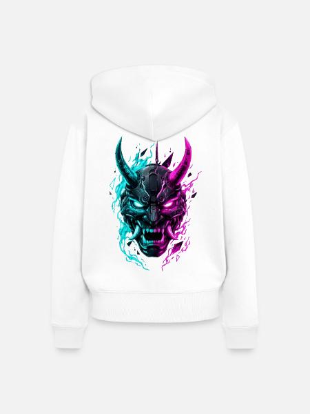 Neon Cyber Oni Mask - Frauen Premium Bio Zip Hoodie - Weiß