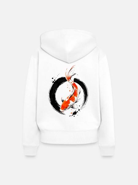 Zen Koi Ink Circle - Frauen Premium Bio Zip Hoodie - Weiß
