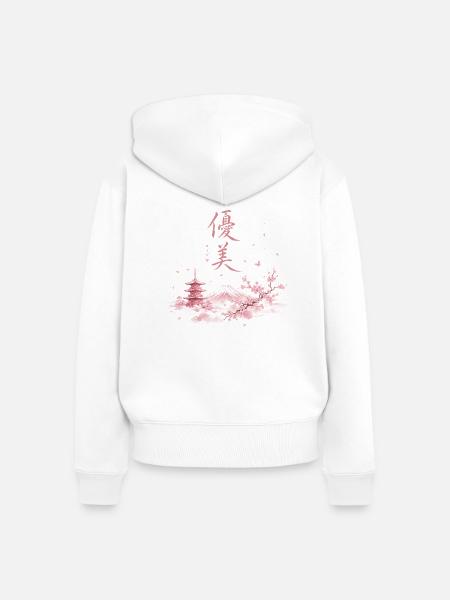 Japanische Kirschblüten Fuji Panorama - Frauen Premium Bio Zip Hoodie - Weiß