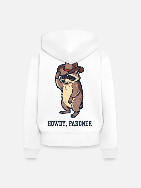 Waschbär-Rancher mit Cowboyhut - Frauen Premium Bio Zip Hoodie - Weiß
