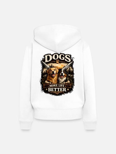 Hunde machen das Leben besser - Frauen Premium Bio Zip Hoodie - Weiß