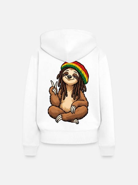 Cooles Rastafari Faultier - Frauen Premium Bio Zip Hoodie - Weiß