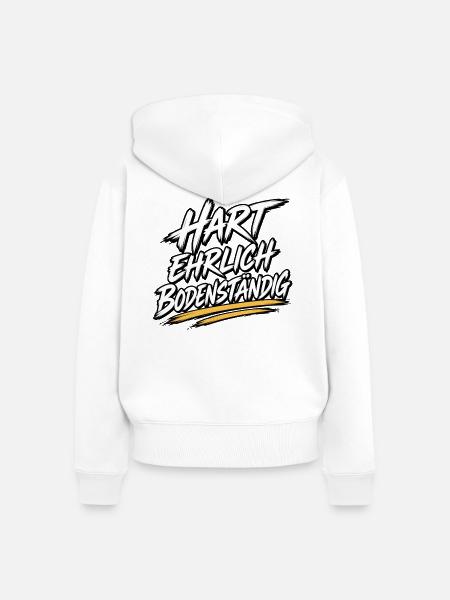 Hart Ehrlich Bodenständig Shirt - Frauen Premium Bio Zip Hoodie - Weiß
