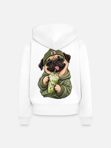 Süßer Mops mit Matcha Latte - Frauen Premium Bio Zip Hoodie - Weiß