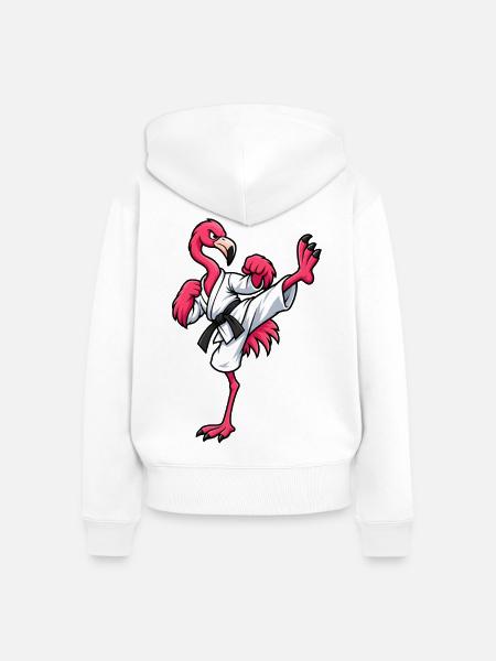 Flamingo beim Karate - Frauen Premium Bio Zip Hoodie - Weiß