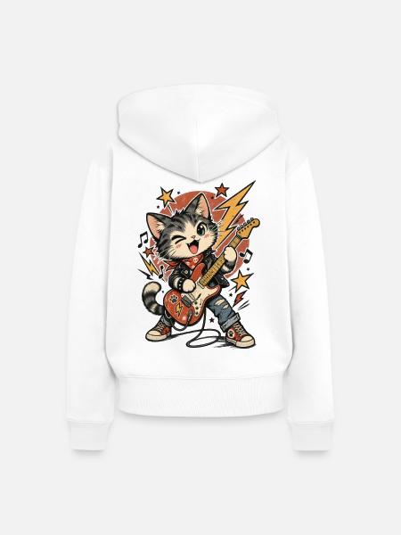 Rock Guitar Cat - Frauen Premium Bio Zip Hoodie - Weiß