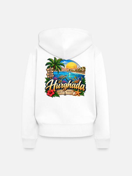 Hurghada – Red Sea, Sun & Dive - Frauen Premium Bio Zip Hoodie - Weiß