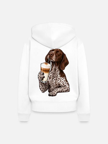 Deutsch Kurzhaar mit Latte Macchiato - Frauen Premium Bio Zip Hoodie - Weiß