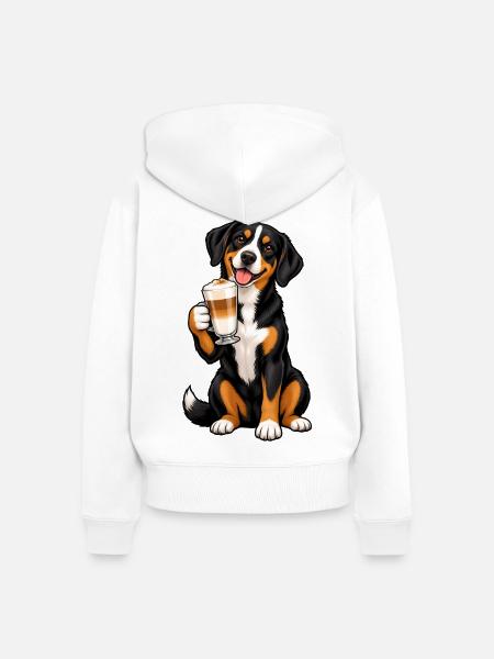 Entlebucher Sennenhund mit Latte Macchiato - Frauen Premium Bio Zip Hoodie - Weiß