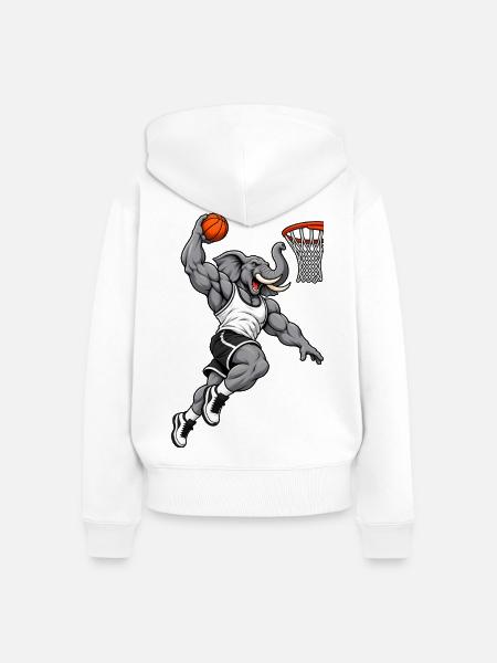 Elefant beim Basketball Slam Dunk - Frauen Premium Bio Zip Hoodie - Weiß
