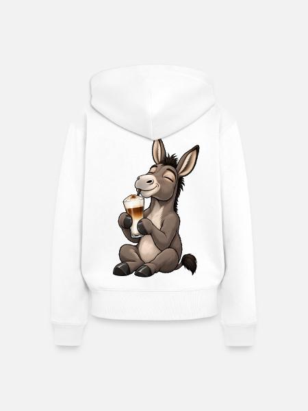 Esel mit Latte Macchiato - Frauen Premium Bio Zip Hoodie - Weiß