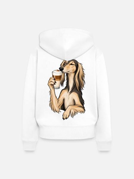 Saluki mit Latte Macchiato - Frauen Premium Bio Zip Hoodie - Weiß