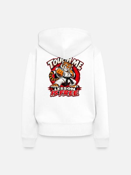 Karate-Tiger – freche Kampfansage im Comicstil - Frauen Premium Bio Zip Hoodie - Weiß