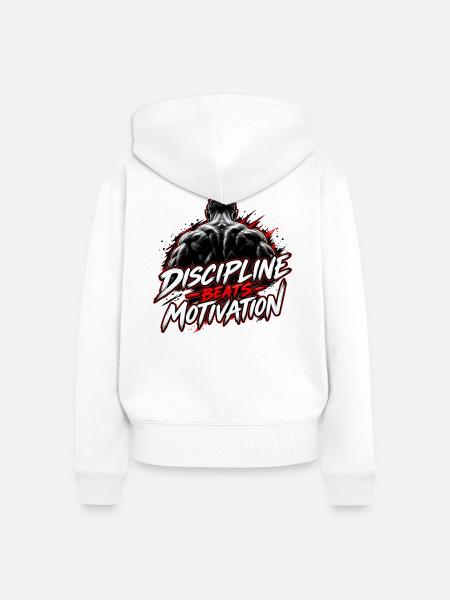 Disziplin Beats Motivation - Frauen Premium Bio Zip Hoodie - Weiß