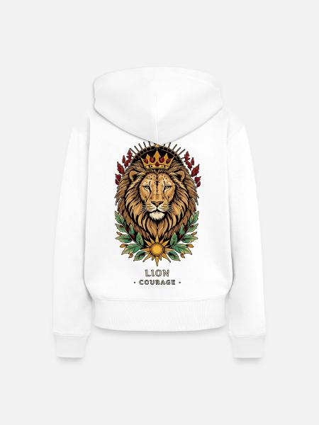 LÖWEN-TOTEM Mut - Frauen Premium Bio Zip Hoodie - Weiß