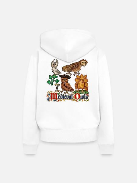 Verzierte mittelalterliche Eulen - Frauen Premium Bio Zip Hoodie - Weiß
