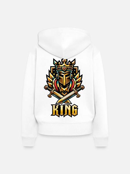 Königskrone mit Doppelschwertern - Frauen Premium Bio Zip Hoodie - Weiß