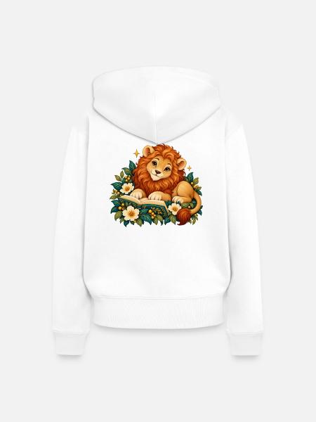 Löwenjunges Leser zwischen Blumen - Frauen Premium Bio Zip Hoodie - Weiß