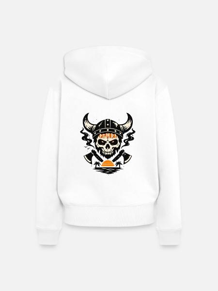 Viking Schädel mit Feueruntergang - Frauen Premium Bio Zip Hoodie - Weiß