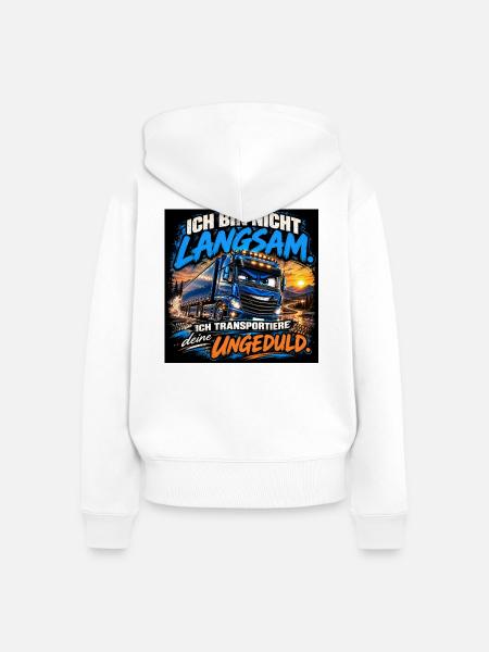 Nicht Langsam: Ungeduldstransport - Frauen Premium Bio Zip Hoodie - Weiß