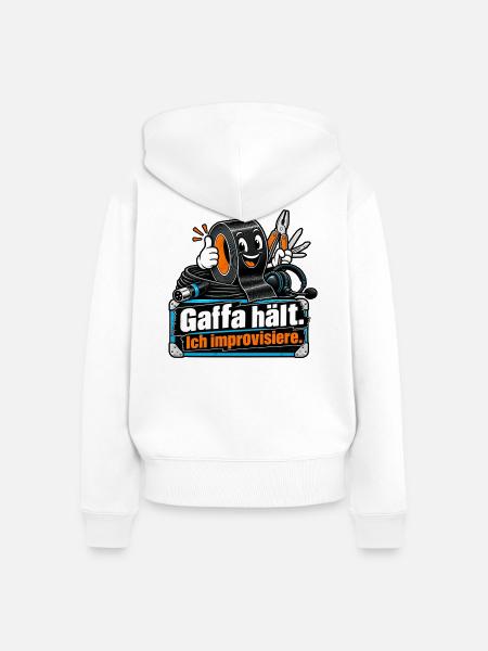 Gaffa hält. Ich improvisiere. - Frauen Premium Bio Zip Hoodie - Weiß