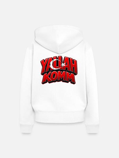 Yallah Komm – Lustiger Statement Spruch - Frauen Premium Bio Zip Hoodie - Weiß