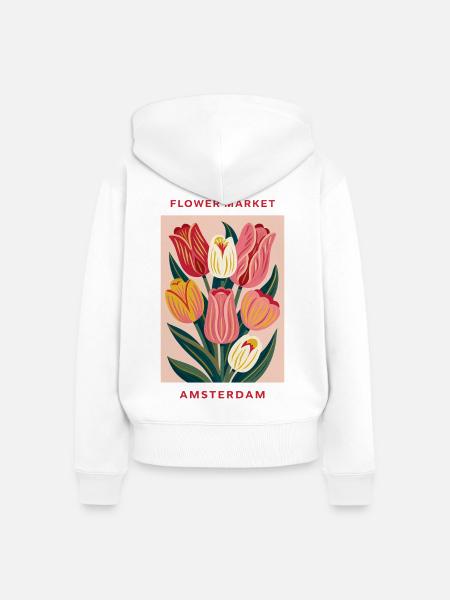 Amsterdam - Flower market - Frauen Premium Bio Zip Hoodie - Weiß