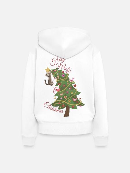 Katze hängt im Weihnachtsbaum - Frauen Premium Bio Zip Hoodie - Weiß