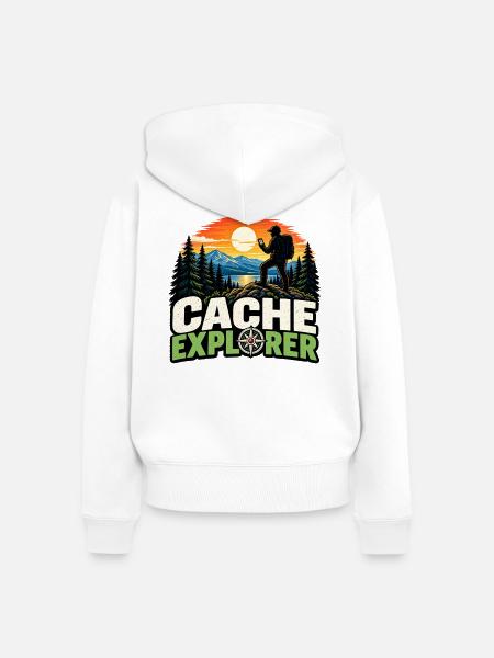 Cache Explorer - Frauen Premium Bio Zip Hoodie - Weiß